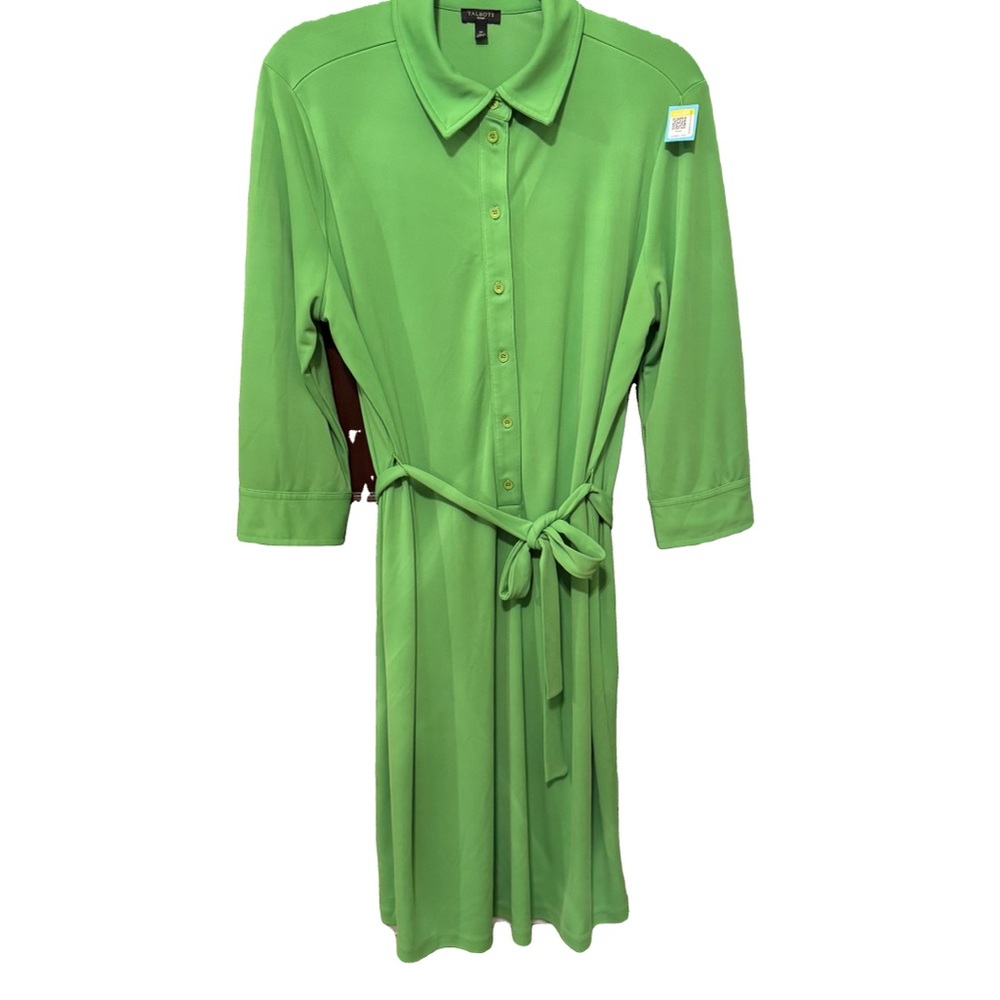 Talbots Lime Green Button-Up Dress with Belt